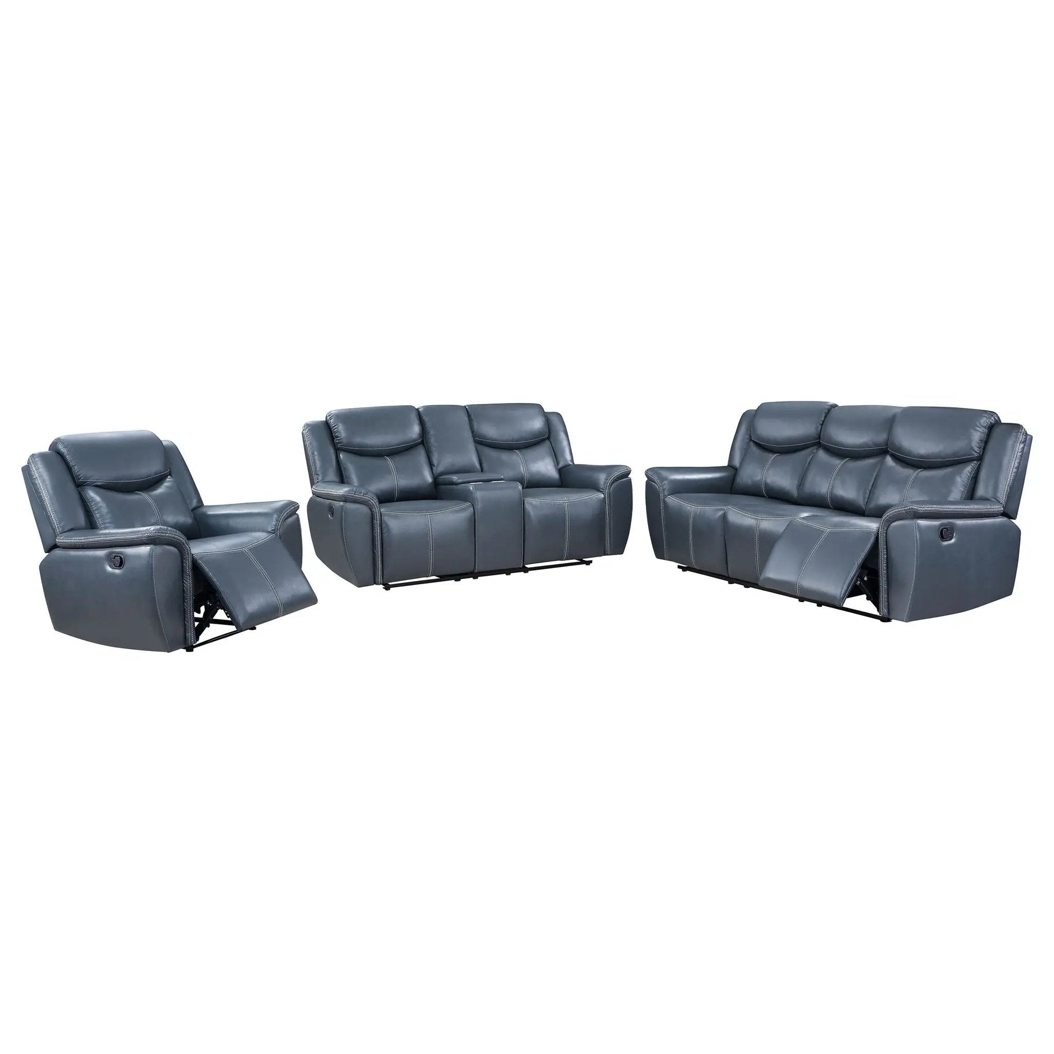 Sloane 3-piece Upholstered Reclining Sofa Set Blue by Unique Piece Furniture