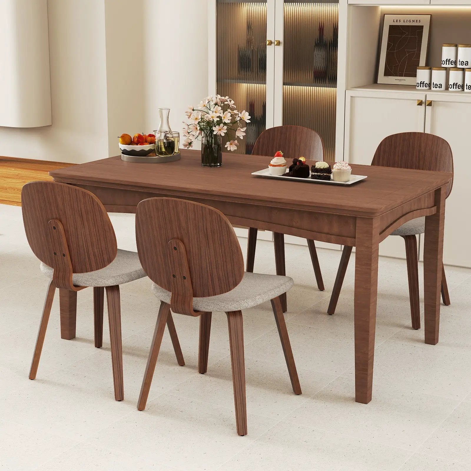 Wooden Dining Chair Set of 2 with Bentwood Frame and Padded Seat-Walnut by DirectDeals