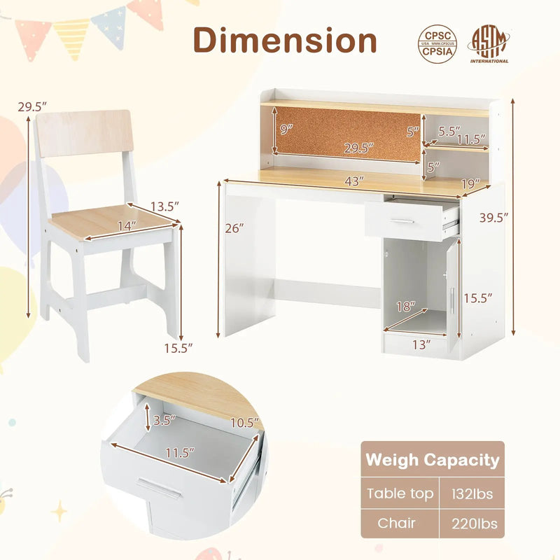 Kids Study Desk and Chair Set Student Table and Chair by DirectDeals