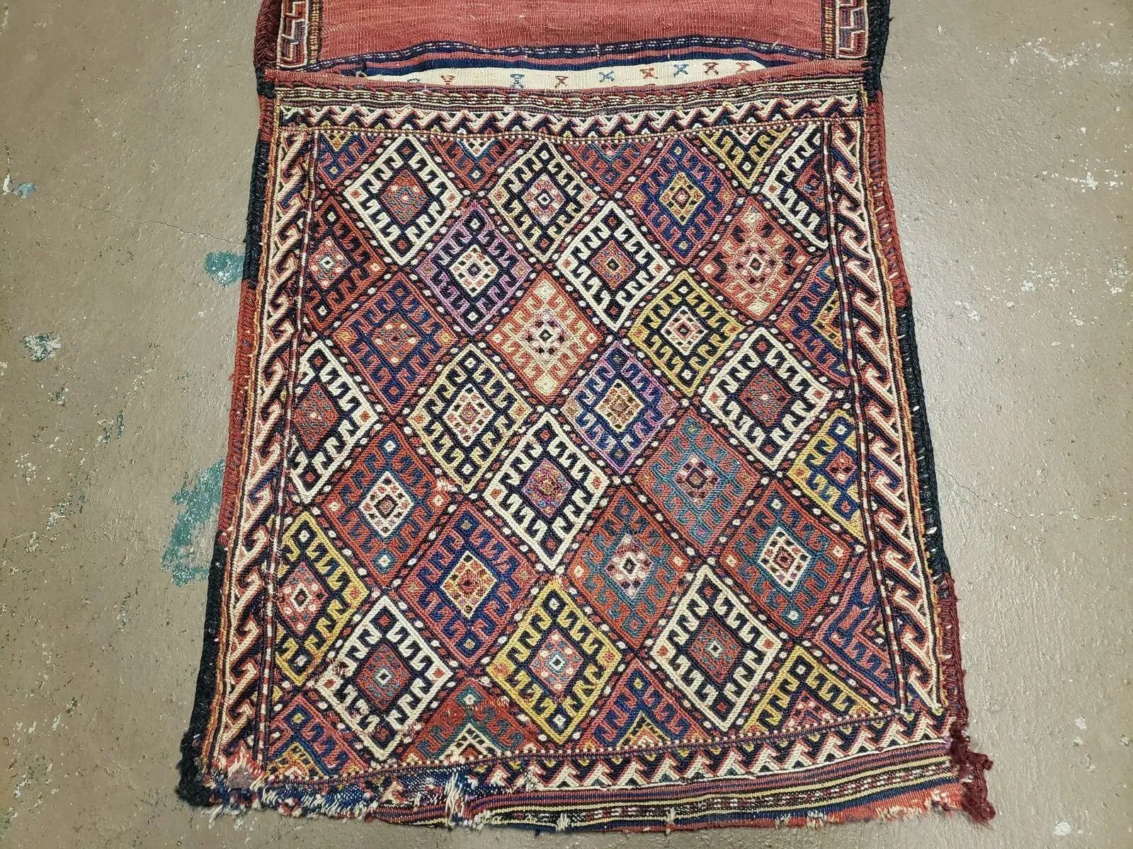 26" X 56" Antique Handmade Authentic Tribal Wool Rug Double Bag Tobreh by Jewel Rugs