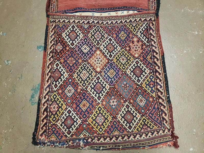 26" X 56" Antique Handmade Authentic Tribal Wool Rug Double Bag Tobreh by Jewel Rugs