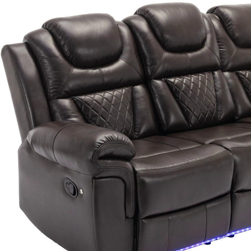 Home Theater Seating Manual Recliner Chair With Center Console And Led Light Strip For Living Room by HouseOfZazla