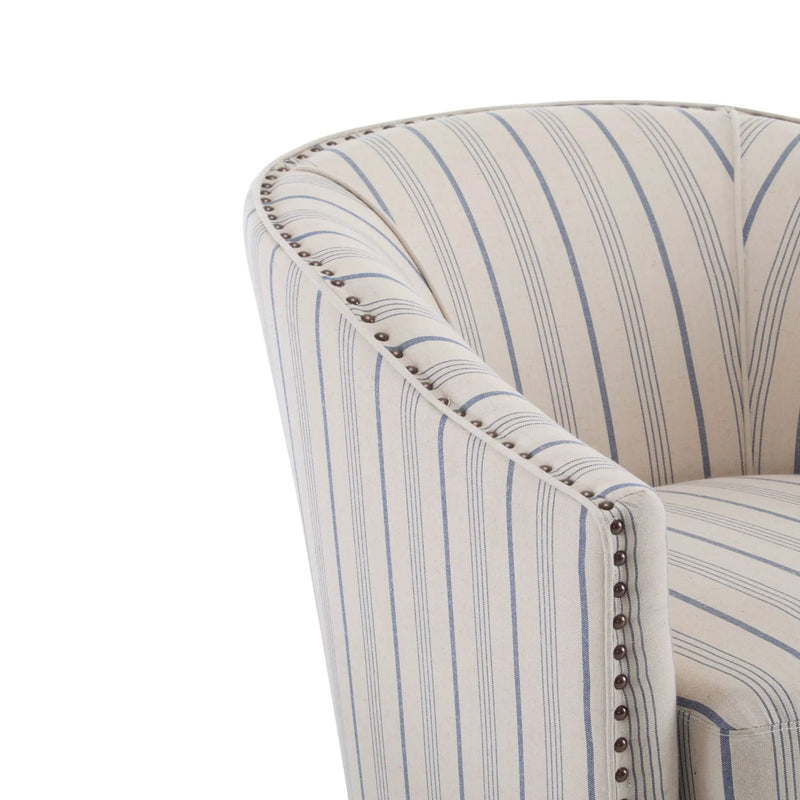Transitional Upholstered Stripe Barrel Chair With Birch Wood Legs And Plush Cushioned Seat by HouseOfZazla