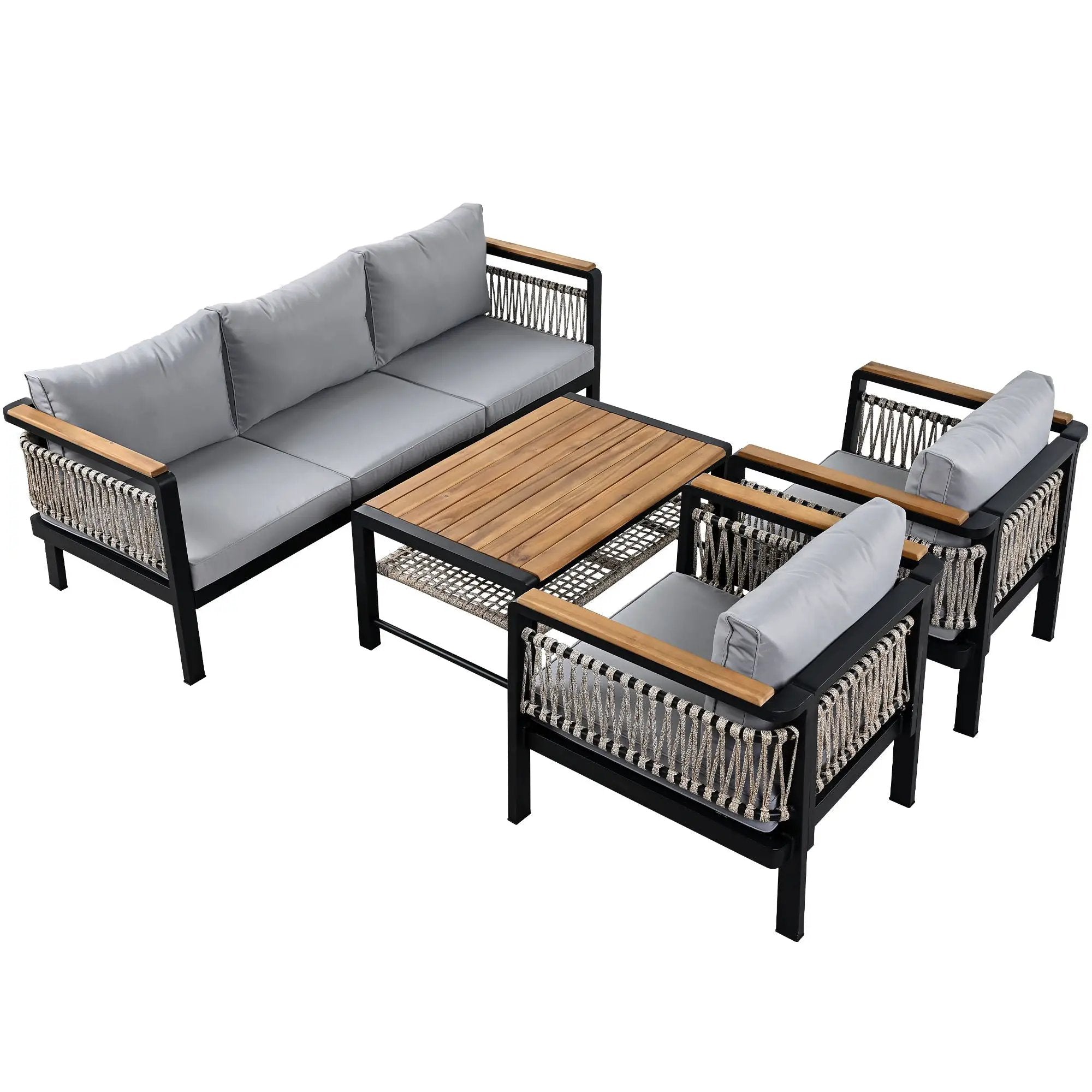 4 Pieces Outdoor Sectional Sofa Set 5 Person Patio Seating Group Outdoor Conversation Set With Cushions And A Coffee Table For Patios by HouseOfZazla