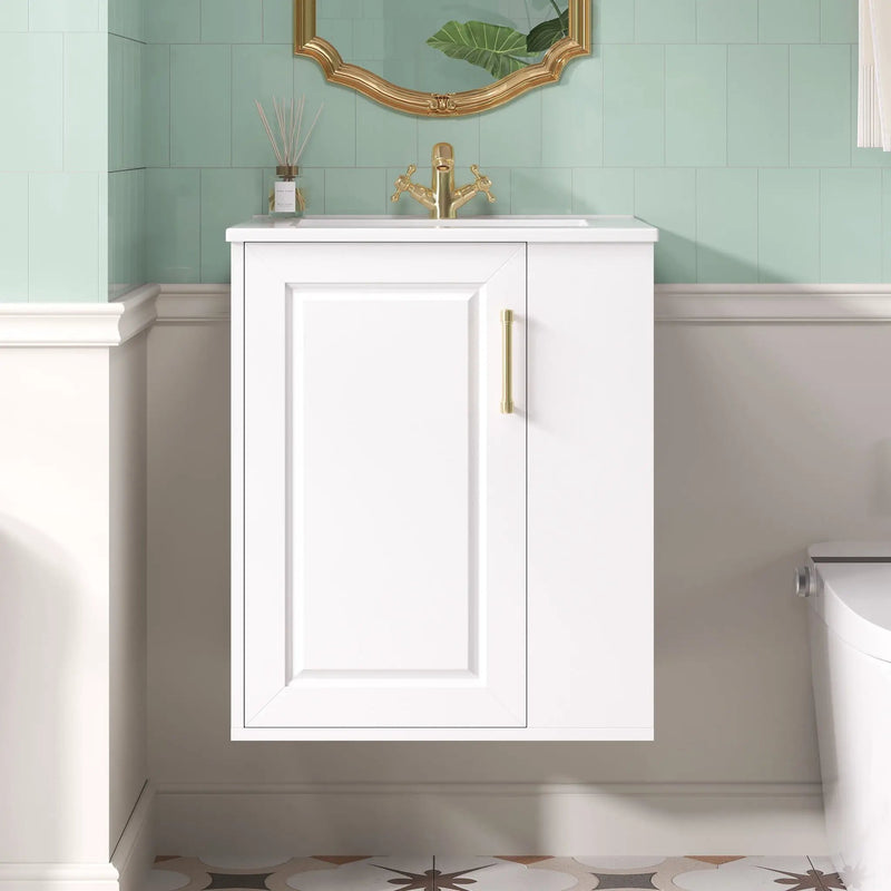 Wall Mounted Bathroom Cabinet With Side Shelf Combo, Vanity With Sink - White by HouseOfZazla