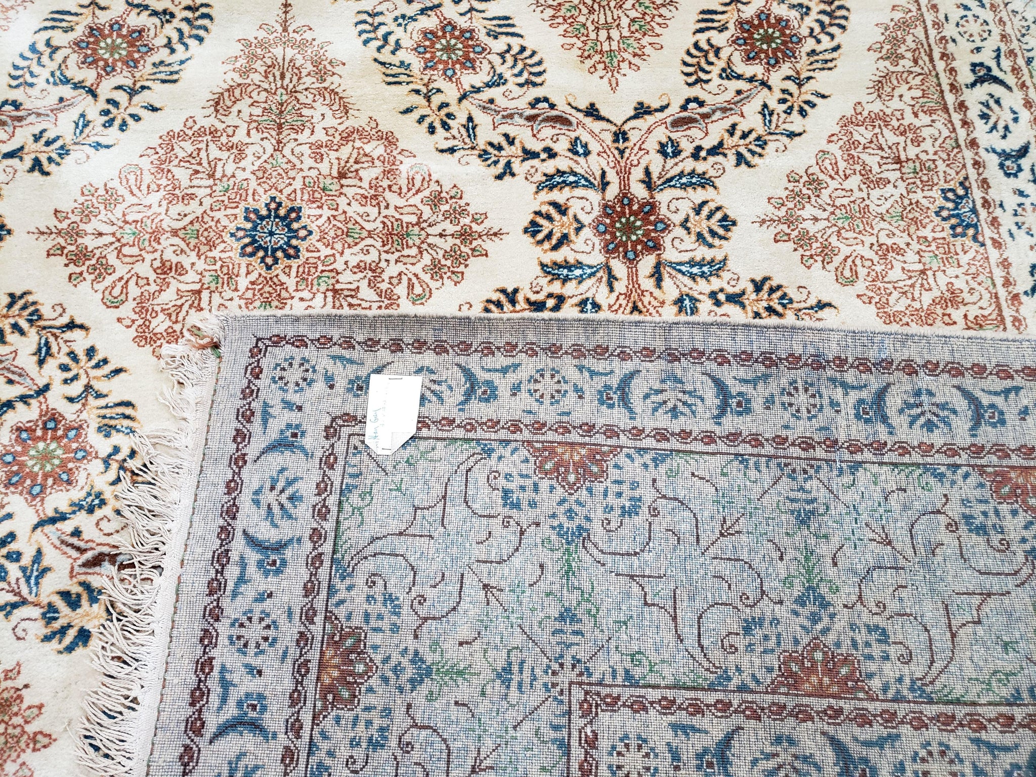 Fine Antique Persian Light Colored Kashan Carpet, 7x12, Top Quality, Rare, Ivory & Blues, Hand-Knotted, Wool by Jewel Rugs