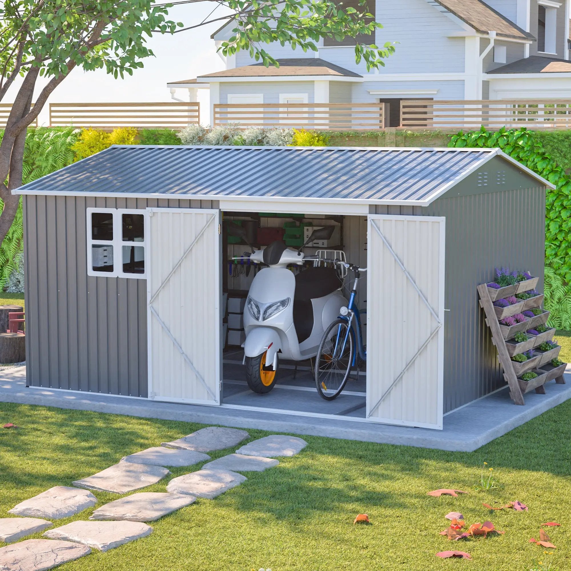 12x10 Ft Outdoor Metal Storage Shed by HouseOfZazla