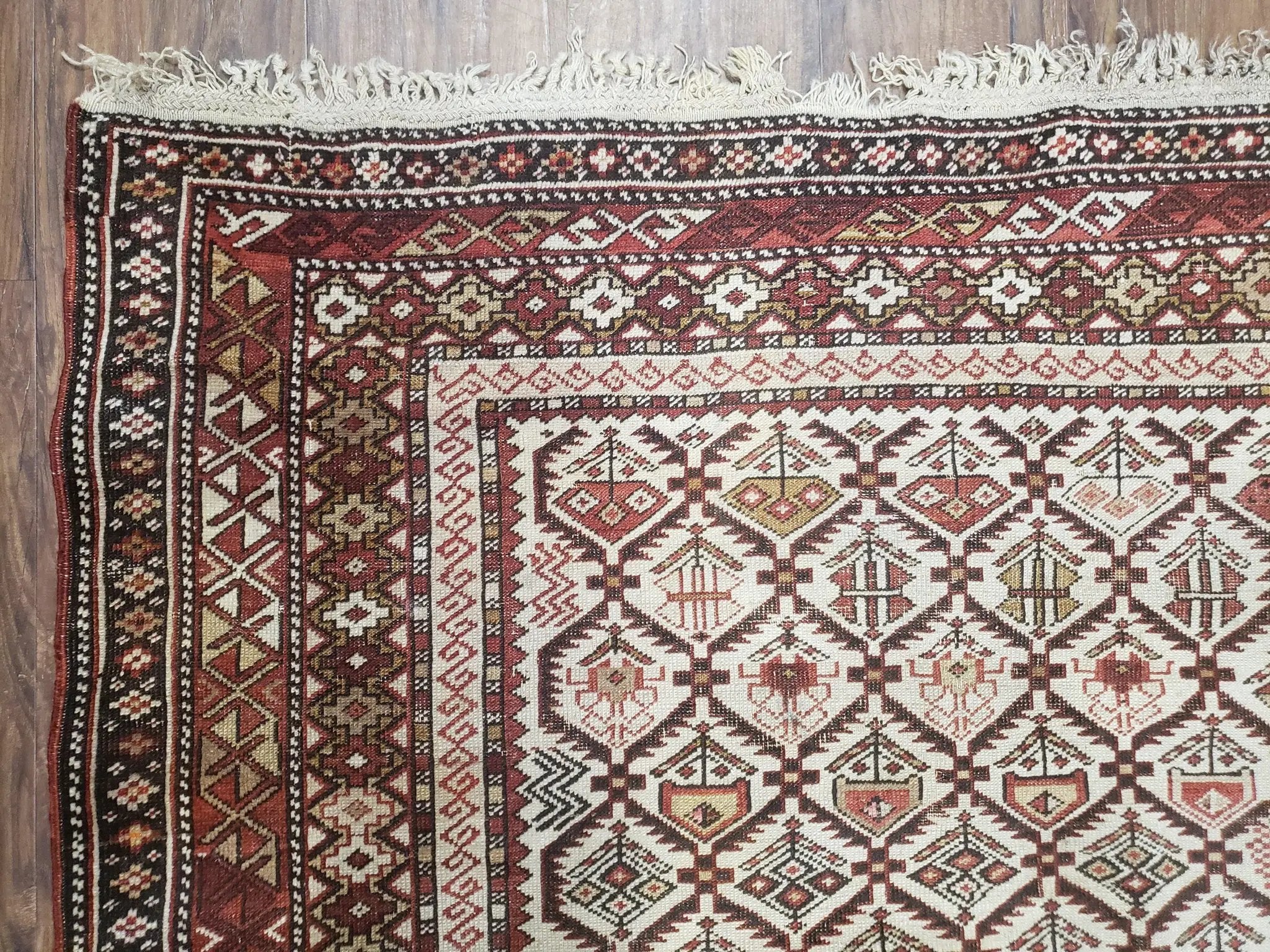 Antique Caucasian Shirvan Rug 4x6, Dagestan Area Rug, Wool Hand-Knotted Soft Red & Ivory 1920s Oriental Carpet, Soft Muted Colors by Jewel Rugs