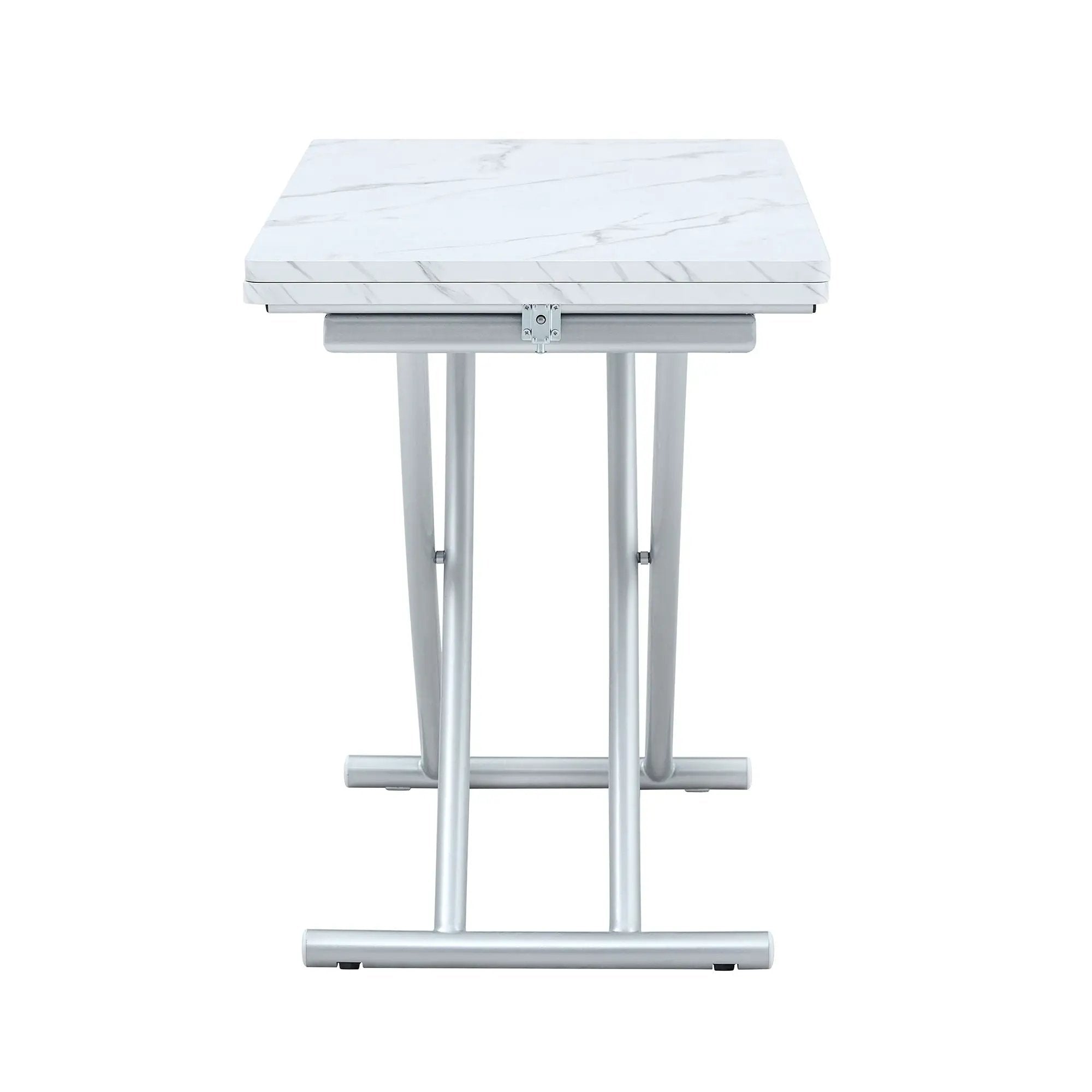 Modern Minimalist Multifunctional Lift Table With Metal Legs - White / Silver by HouseOfZazla