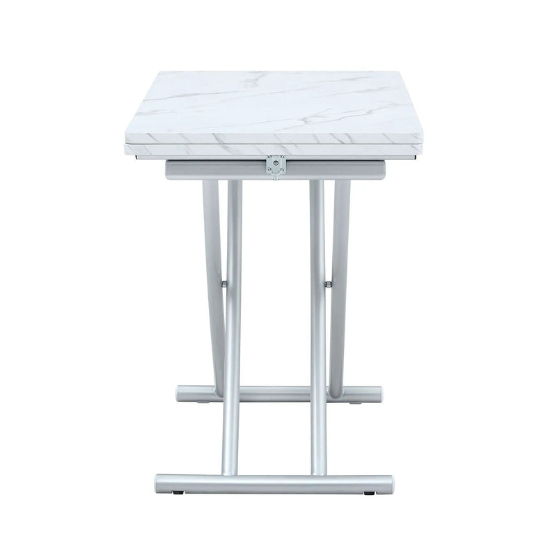 Modern Minimalist Multifunctional Lift Table With Metal Legs - White / Silver by HouseOfZazla