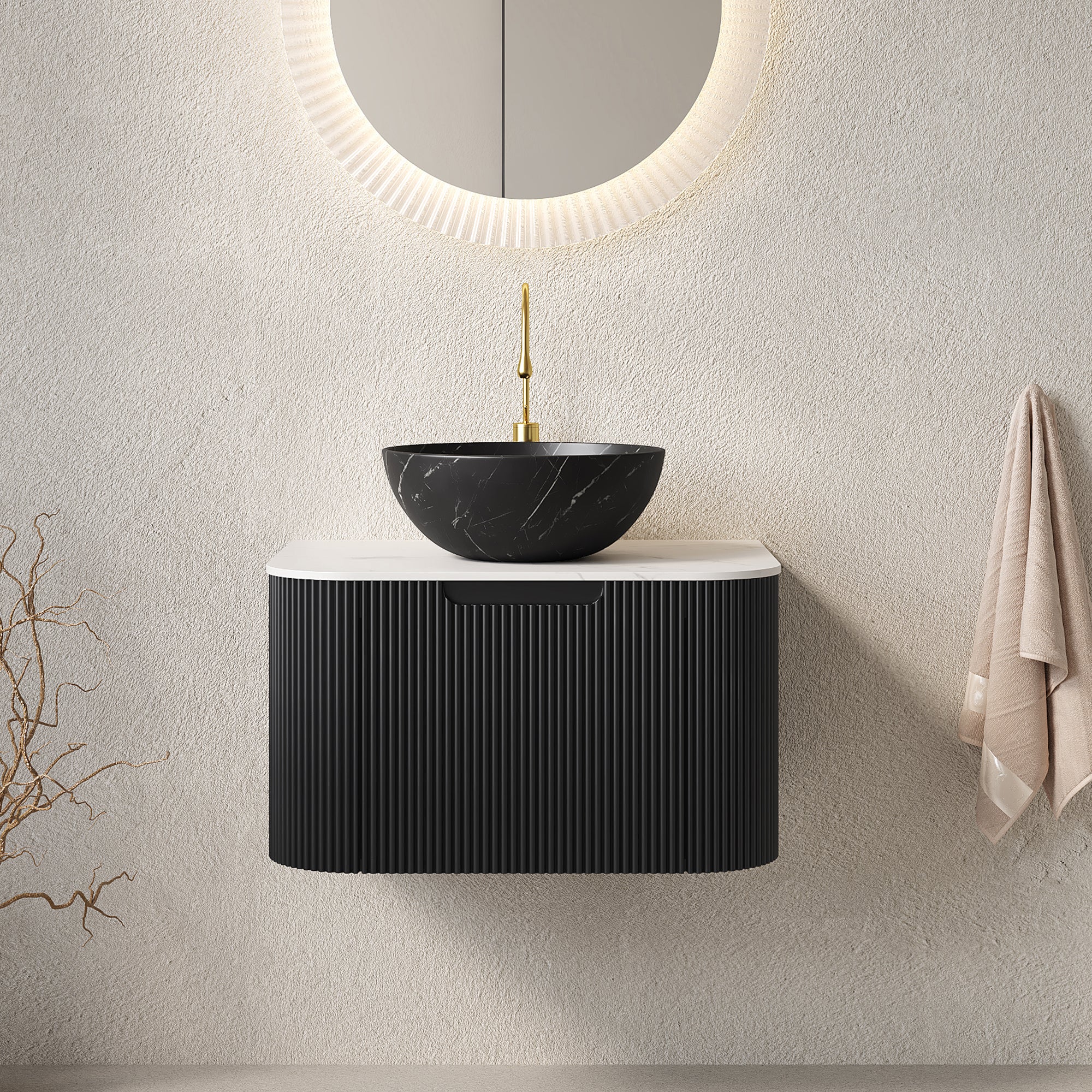 DINA 24" Bathroom Vanity & Sink with Floating Curved Edges by HouseOfZazla