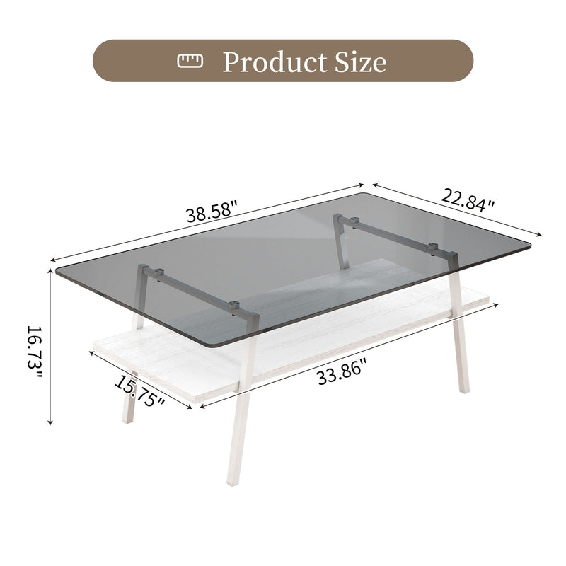 Rectangle Coffee Table, Tempered Glass Tabletop With Metal Legs by HouseOfZazla