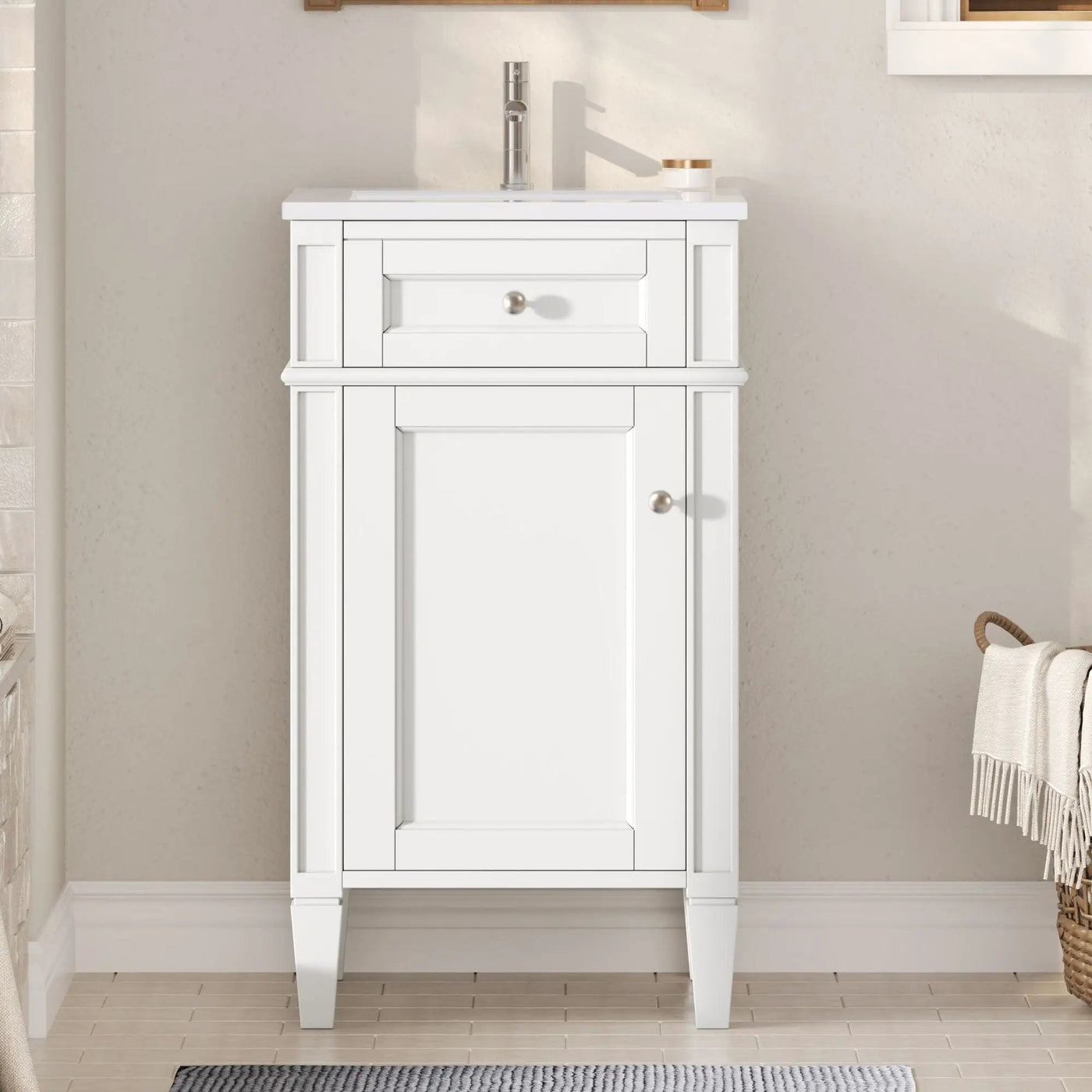 French Style Bathroom Vanity With Sink, Soft-Closing Door, Adjustable Shelf, Rectangular Design by Unique Piece Furniture