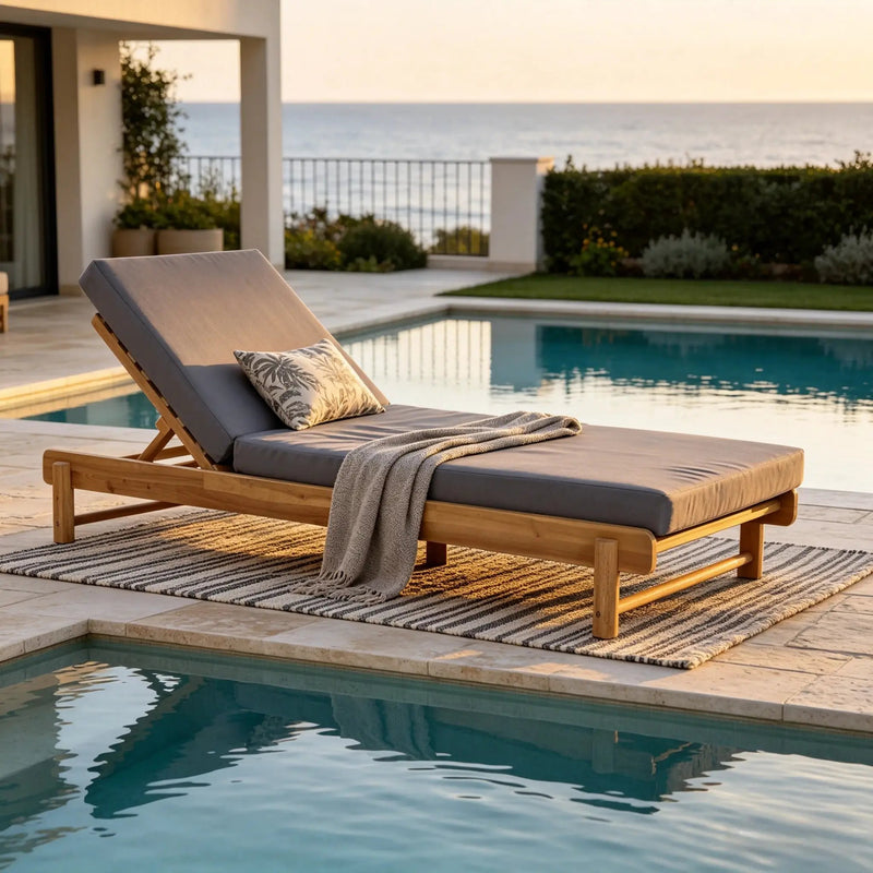 Light Teak Acacia Wood Chaise Lounge Set by HouseOfZazla