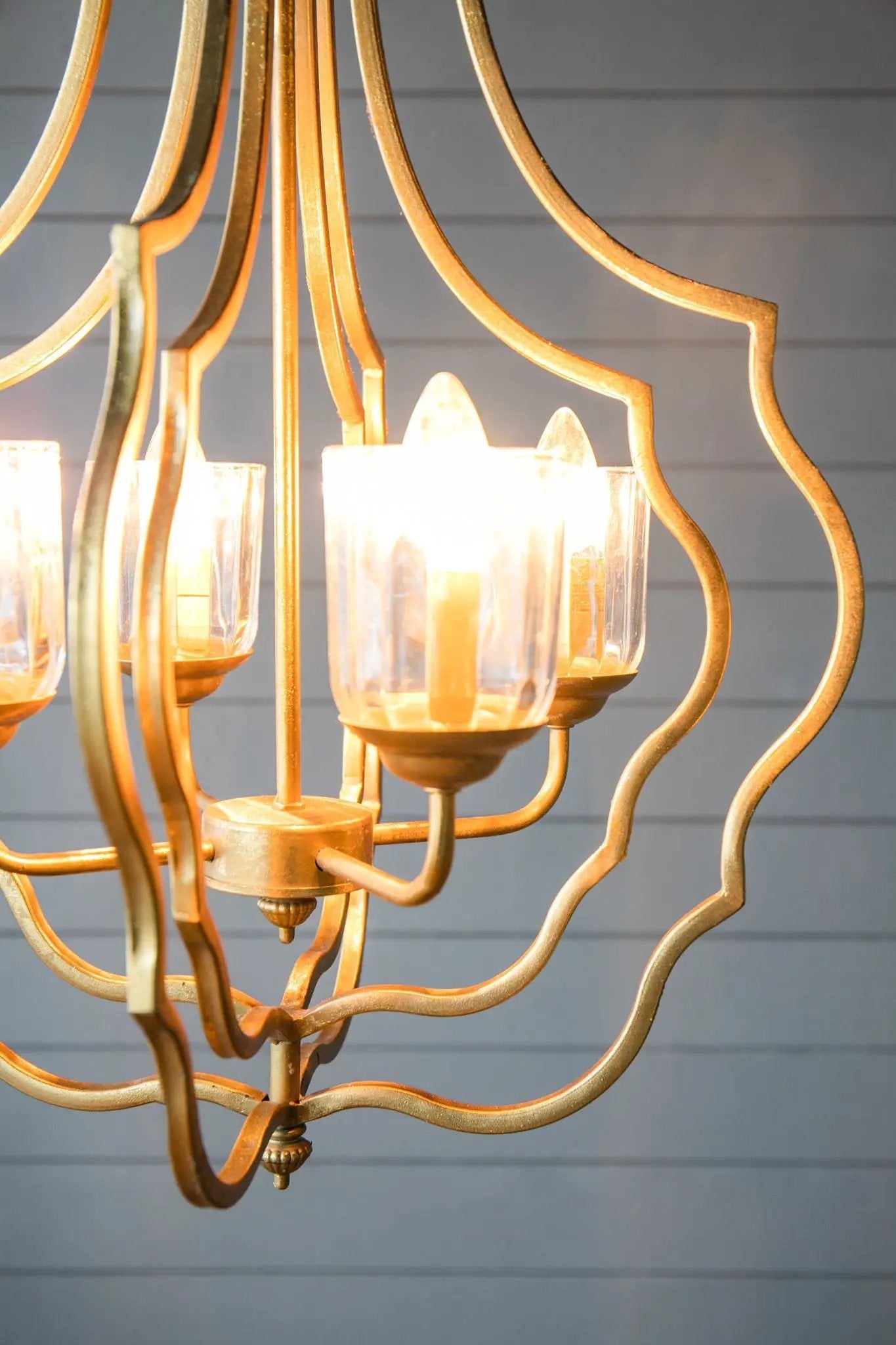 4 Light Metal Chandelier, Hanging Light Fixture With Adjustable Chain For Kitchen, Bulb Not Included - Gold by HouseOfZazla