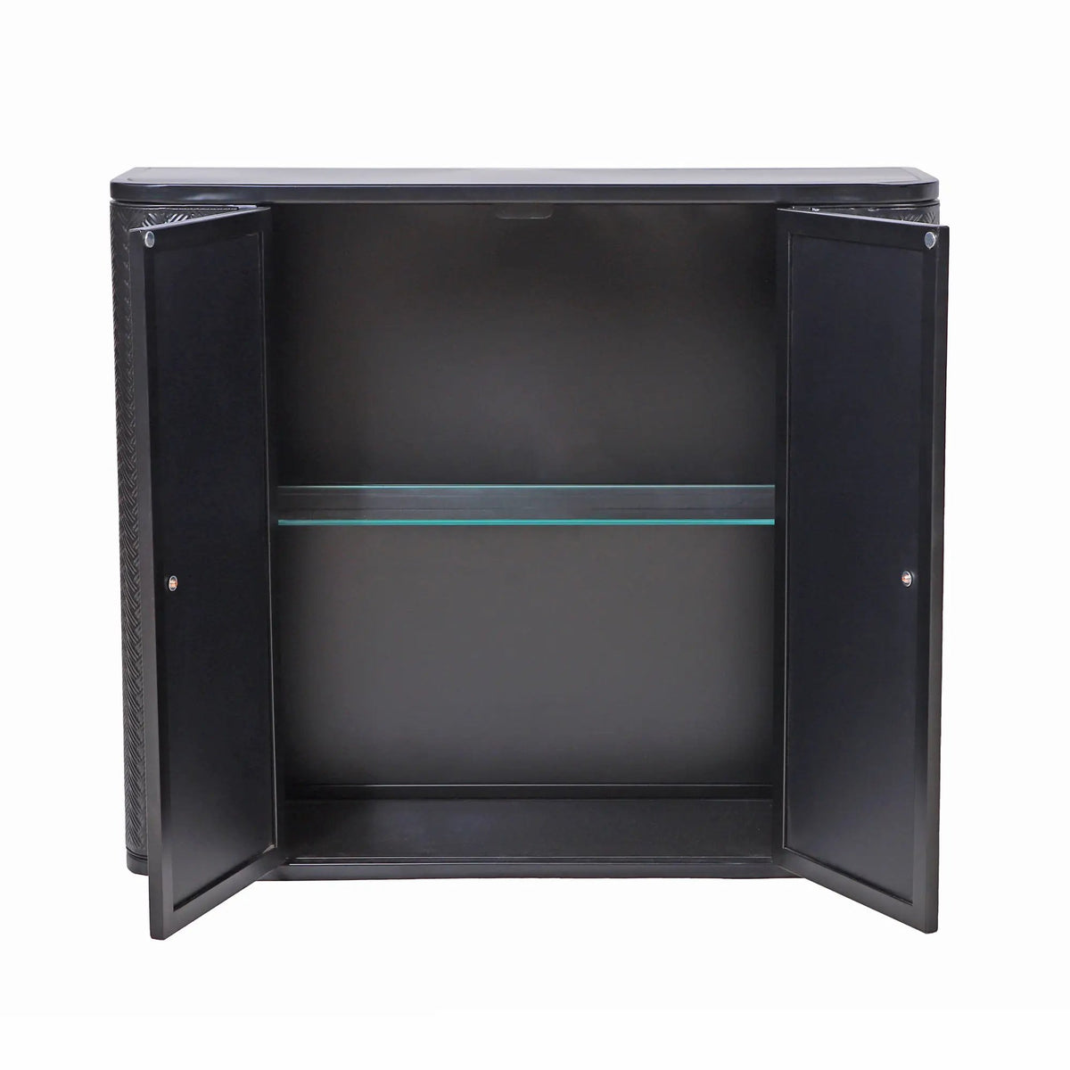 Black Wall-Mounted Bathroom Cabinet with Mirror, 2 Mirrored Doors & Open Shelf, photo 9 of 10