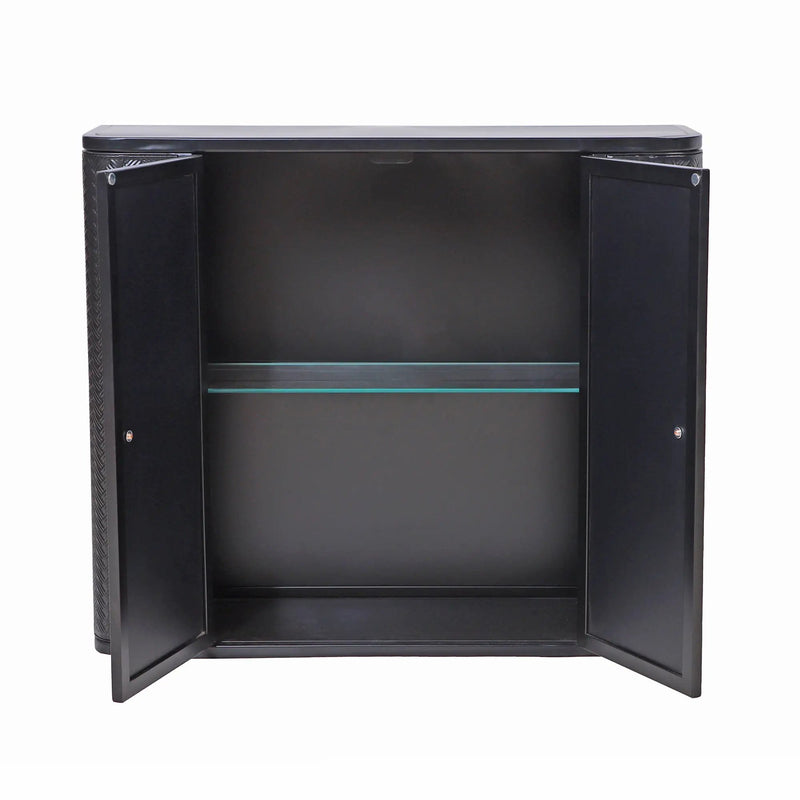 Black Wall-Mounted Bathroom Cabinet with Mirror, 2 Mirrored Doors & Open Shelf, photo 9 of 10
