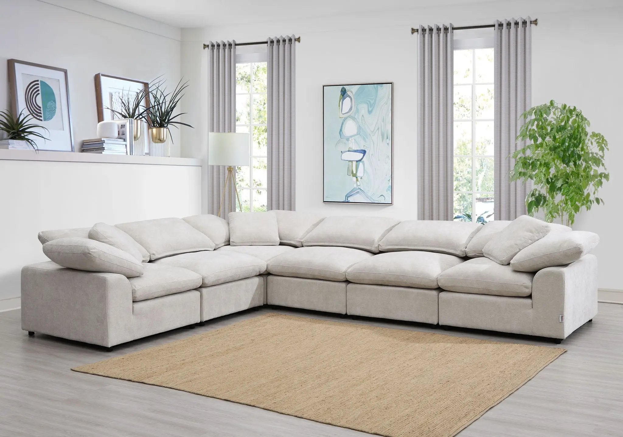 Naveen - 6 Piece Modular Sectional - Ivory by HouseOfZazla