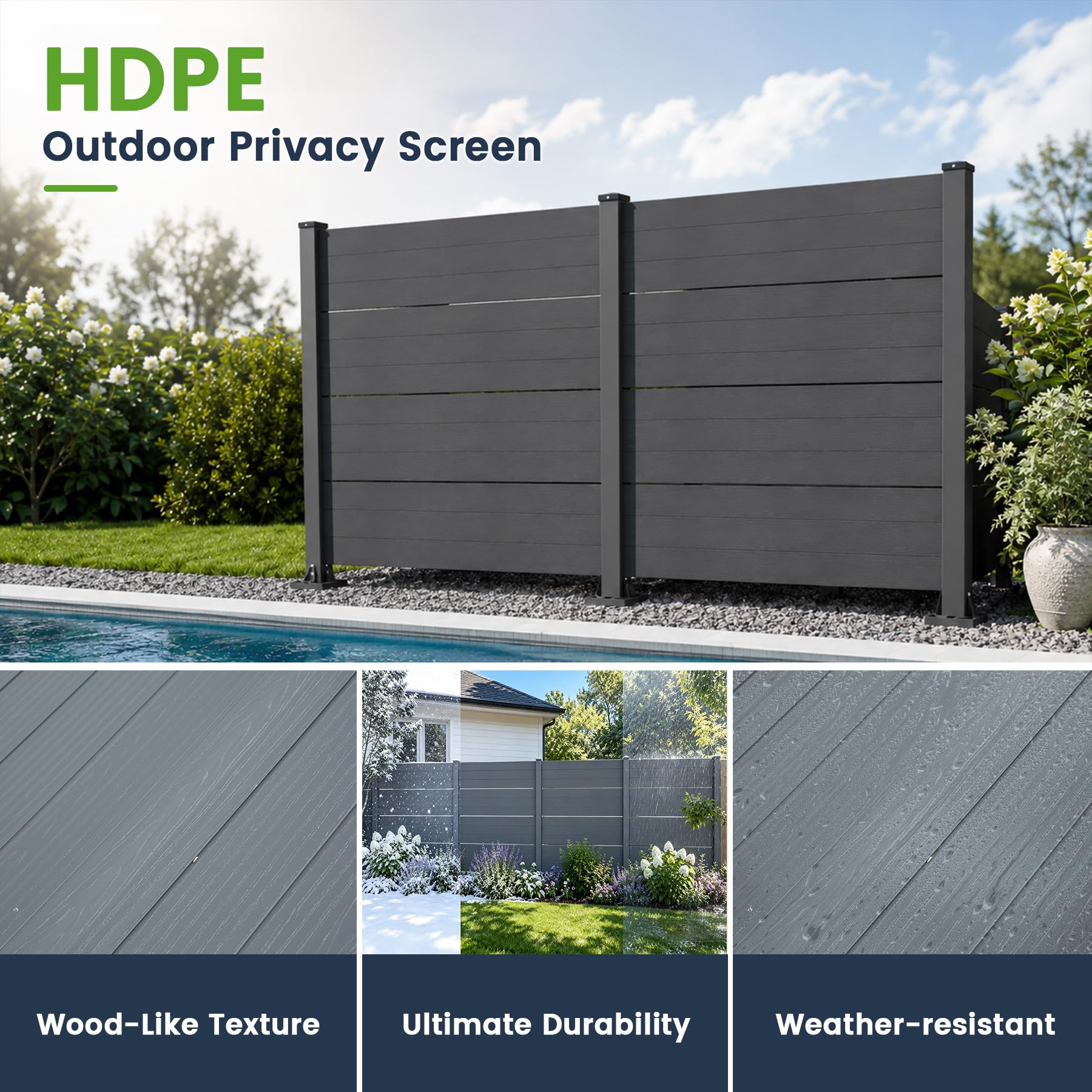 50" W x 49" H Outdoor Privacy Screen with Aluminum Posts, 4 Panels, Dark by HouseOfZazla