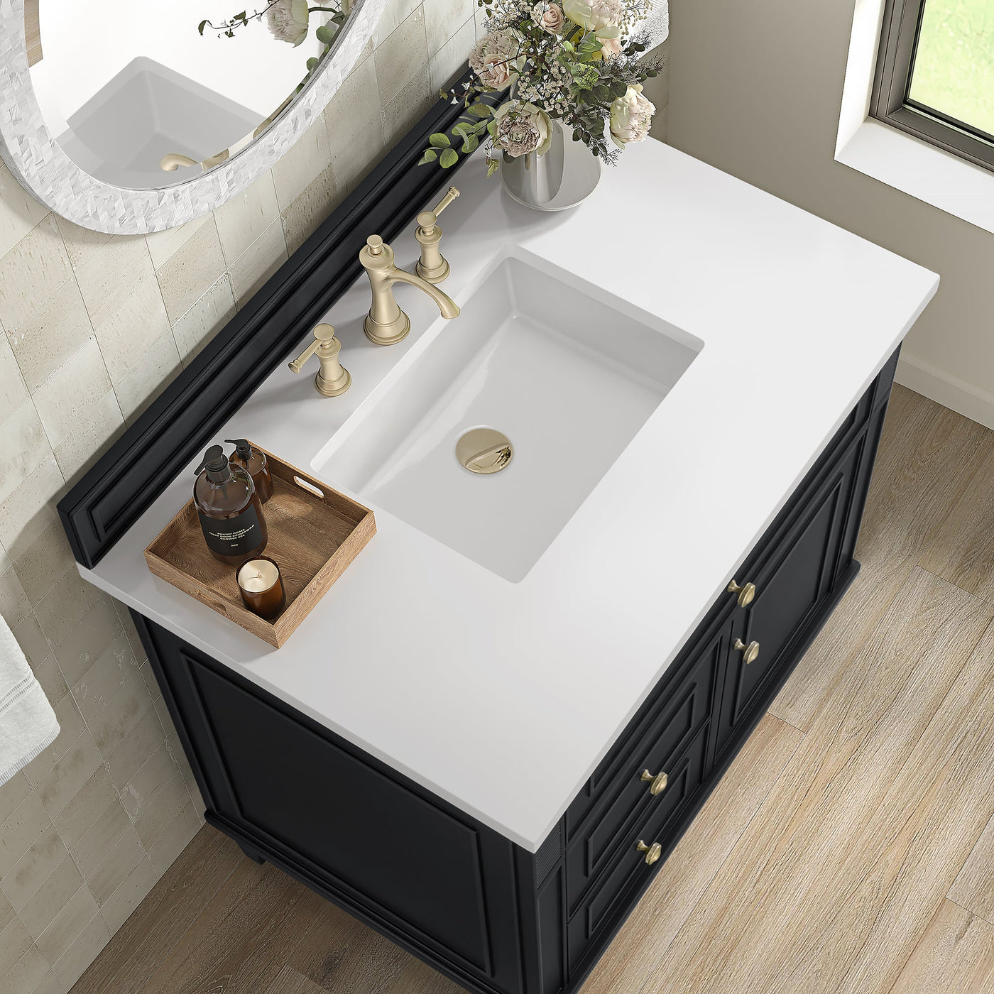 James Martin Lorelai 36" Single Bathroom Vanity, Black Onyx with White Zeus countertop