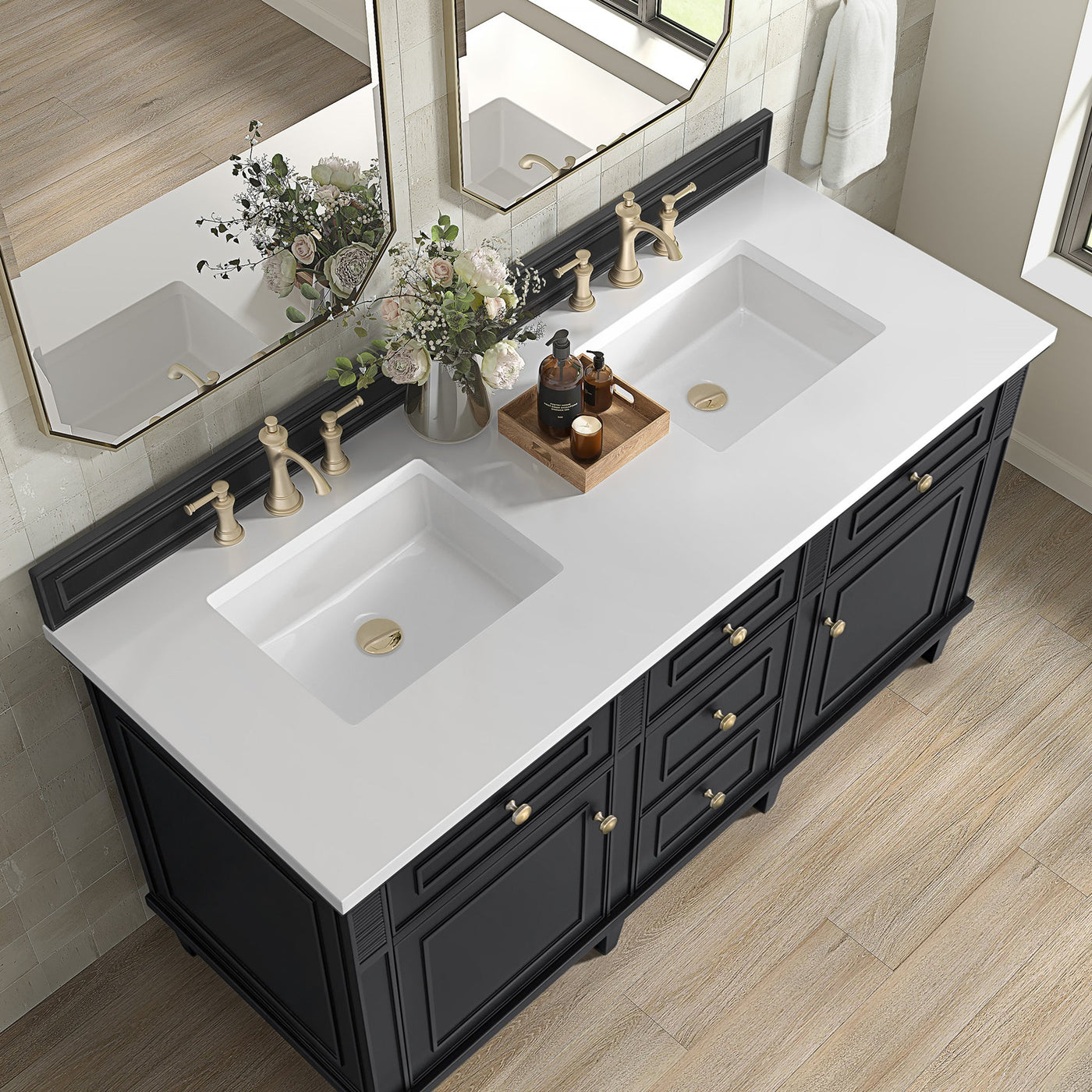 James Martin Lorelai 60" Double Bathroom Vanity, Black Onyx with White Zeus countertop