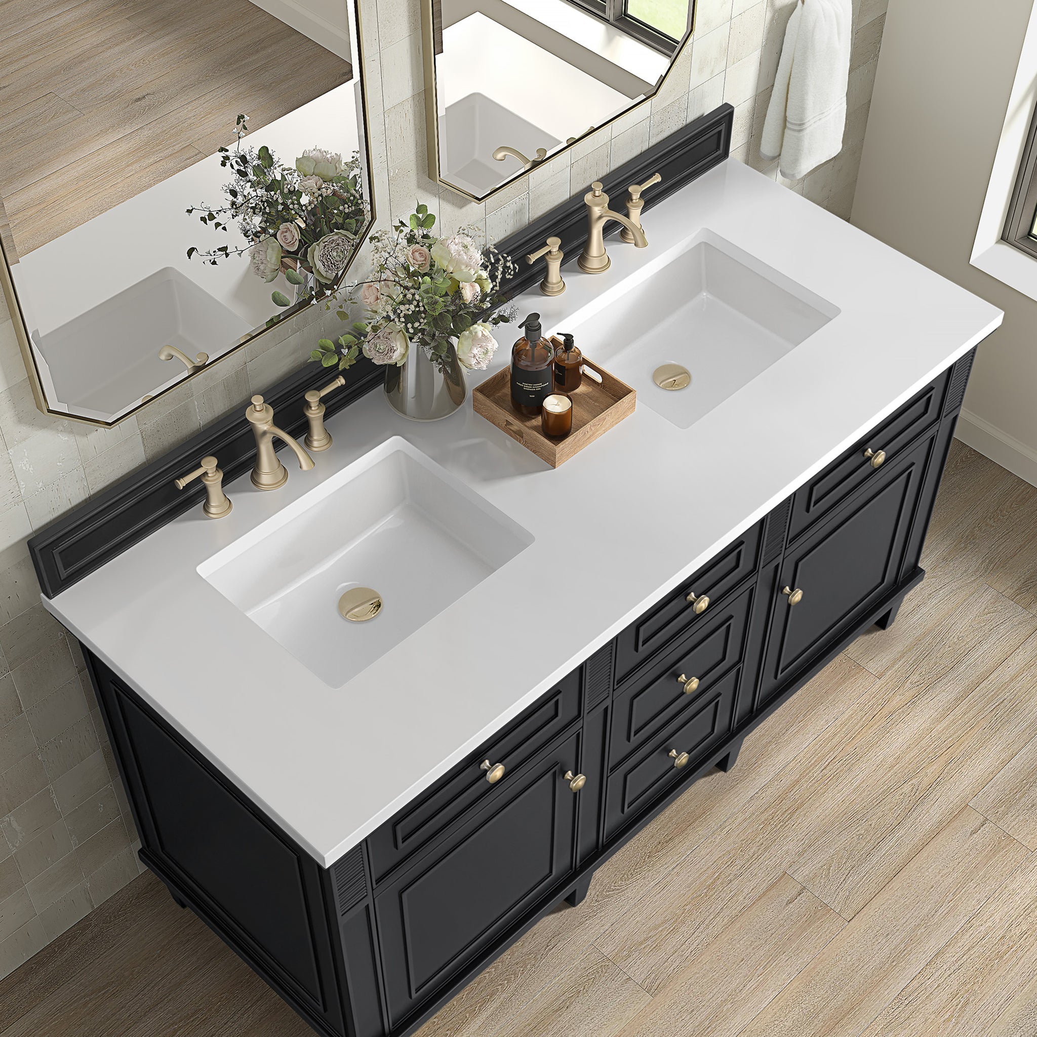 James Martin Lorelai 60" Double Bathroom Vanity, Black Onyx with White Zeus countertop