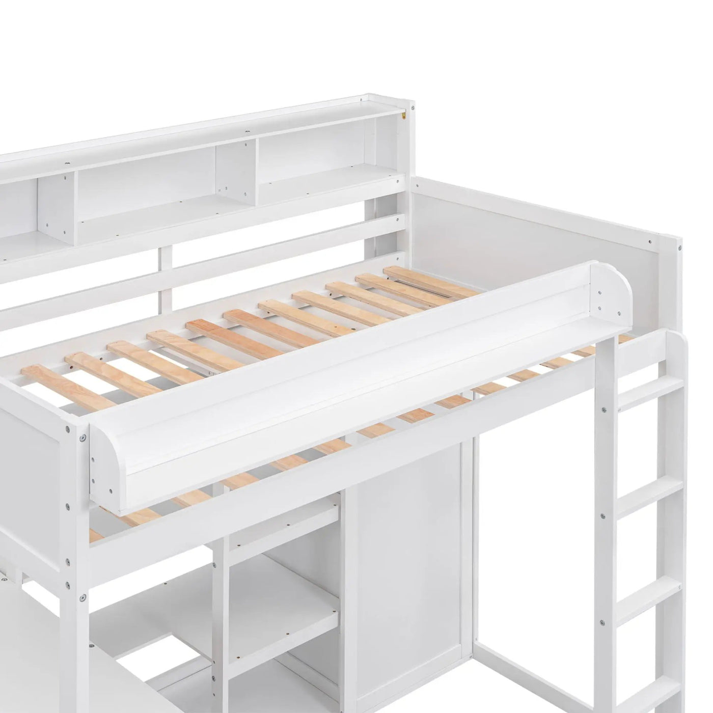 Loft Bed With Built In Desk, Storage Shelves, And Wardrobe by HouseOfZazla