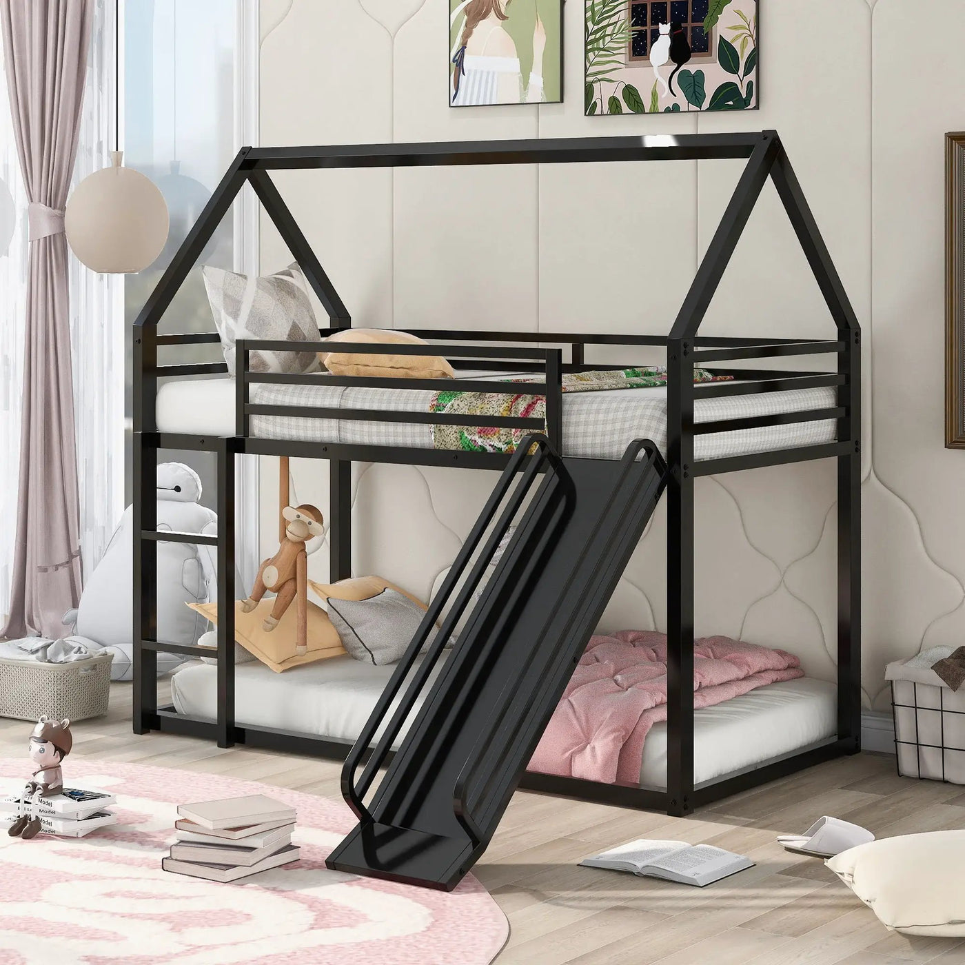 Twin Over Twin House Bunk Bed With Ladder And Slide by HouseOfZazla