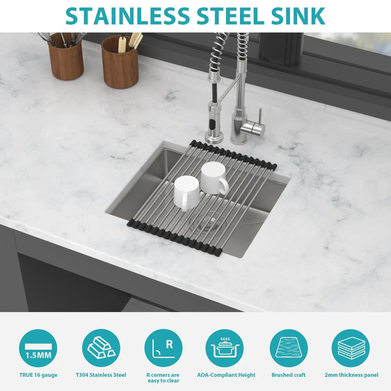 Modern Undermount Stainless Steel Kitchen Sink 16 Gauge, Deep Single Bowl by HouseOfZazla