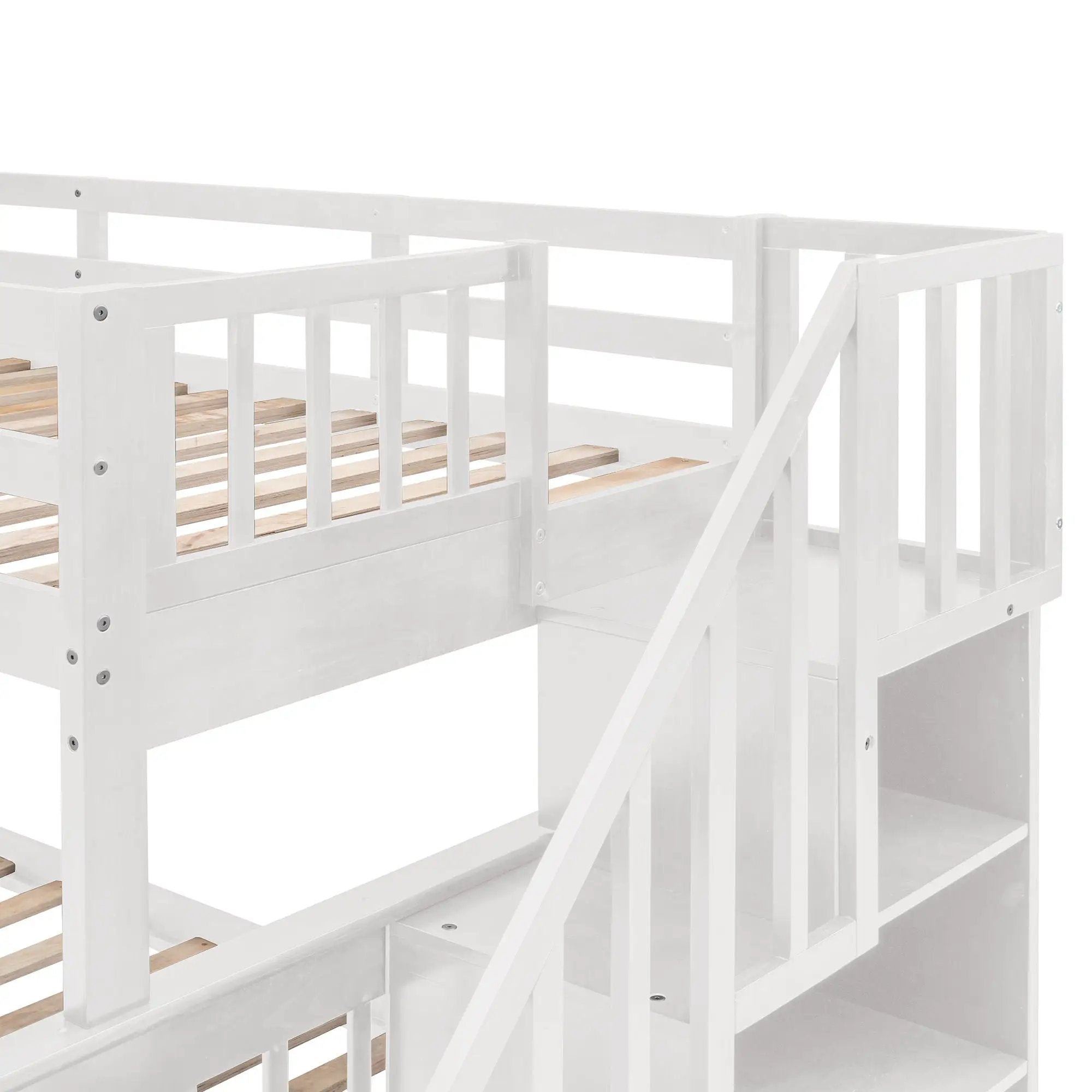 Stairway Bunk Bed With Storage And Guard Rail For Bedroom by HouseOfZazla