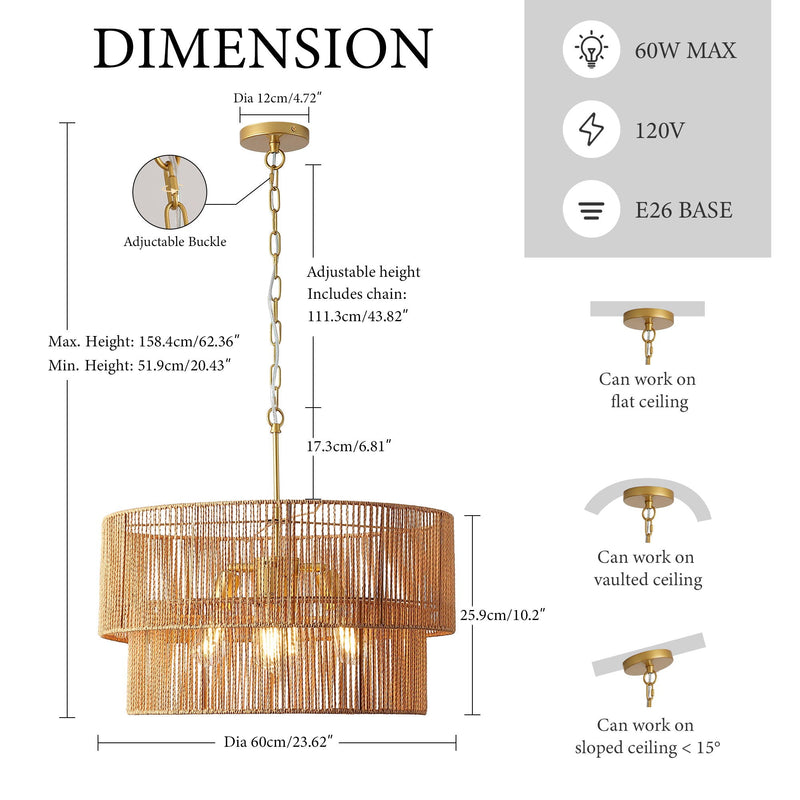 Chandelier, 2 Tier Boho Wabi Sabi Pendant Light, Hanging Ceiling Lamp - Gold by HouseOfZazla