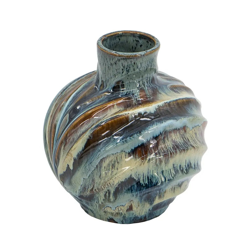 9.4x9.4x11" Blue and Brown Reactive Glazed Accent Vase by HouseOfZazla