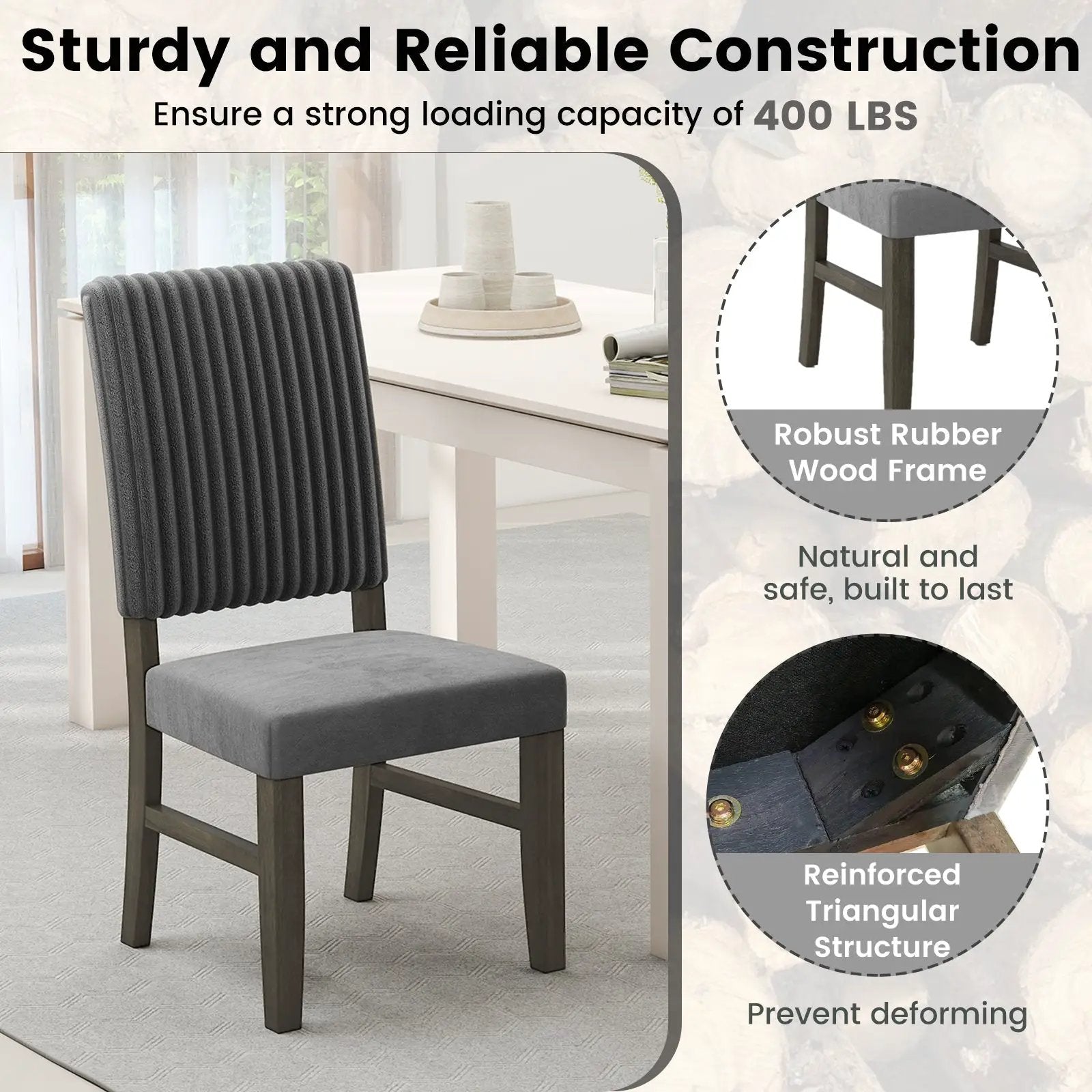 Dining Chair Set of 2 Mid-Century Modern Velvet Fabric Upholstered Chairs-Grey by DirectDeals