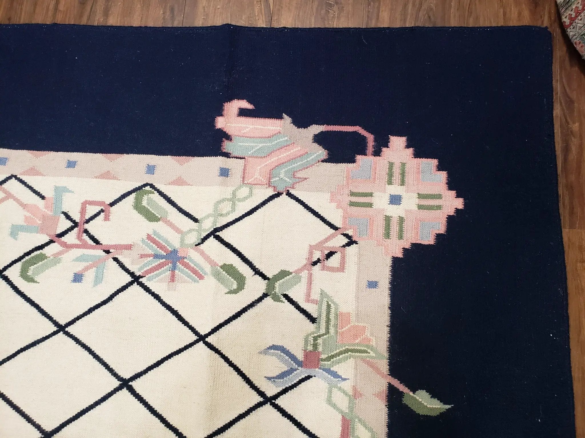 Vintage Dhurrie Rug, Indian Dhurrie 8x11 - 9x11, Wool Hand-Woven Ivory & Black Indo Carpet, Large Flat Weave Rug Living Room Rug Black White by Jewel Rugs
