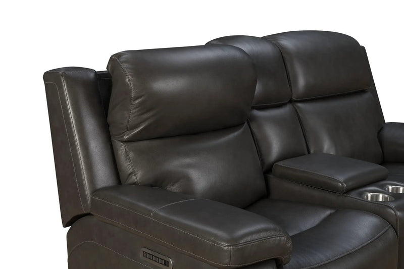 Leon - Power Console Loveseat Recliner With Power Headrest, Power Lumbar, Heat And Massage - Smokey Gray by Unique Piece Furniture
