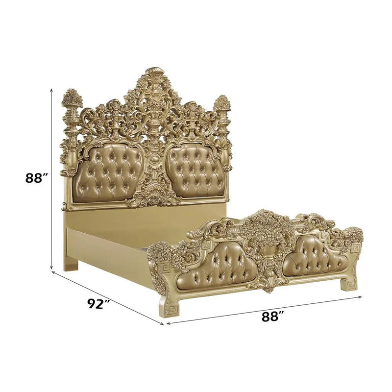 Seville - Eastern King Bed - Synthetic Leather & Gold by Unique Piece Furniture