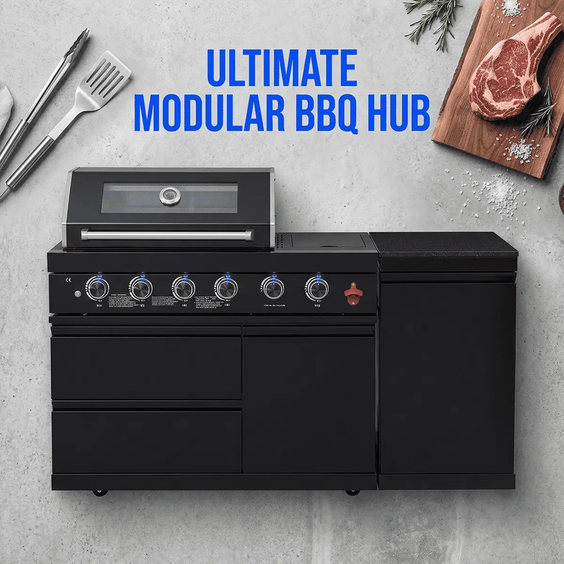 65" 4-Burner 72,000 BTU Black Outdoor Kitchen Island Grill +Side Burner + Marble Countertops by Chery Industrial