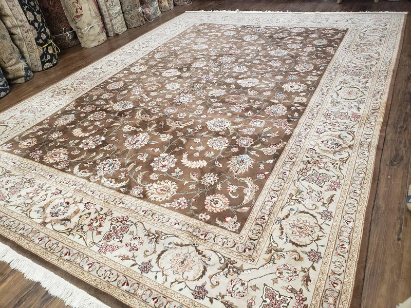 Vintage Pak-Persian Area Rug 9x12, Wool Hand-Knotted Spice Brown & Ivory Traditional Fine Oriental Carpet, Pakistani Carpet, 9 x 12 Fine Rug by Jewel Rugs