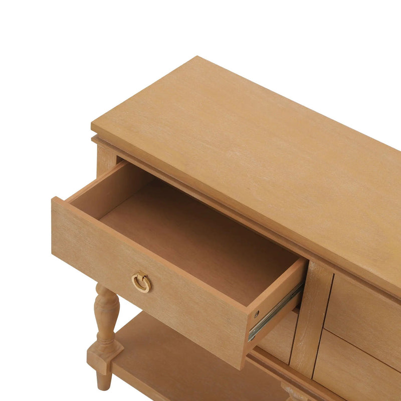 Console Table With 4 Soft Close Drawers, Thick Bottom Shelf For Living Room - Natural by HouseOfZazla