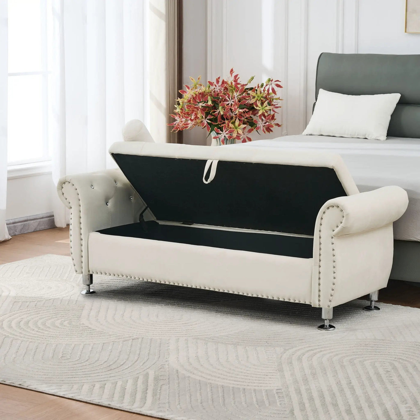 Storage Bench With Crystal Buttons And 1 Pillow For Bedroom by HouseOfZazla