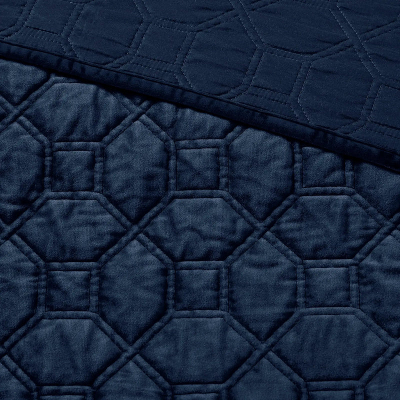 3 Piece Velvet Quilt Set Navy King/Cal King by HouseOfZazla
