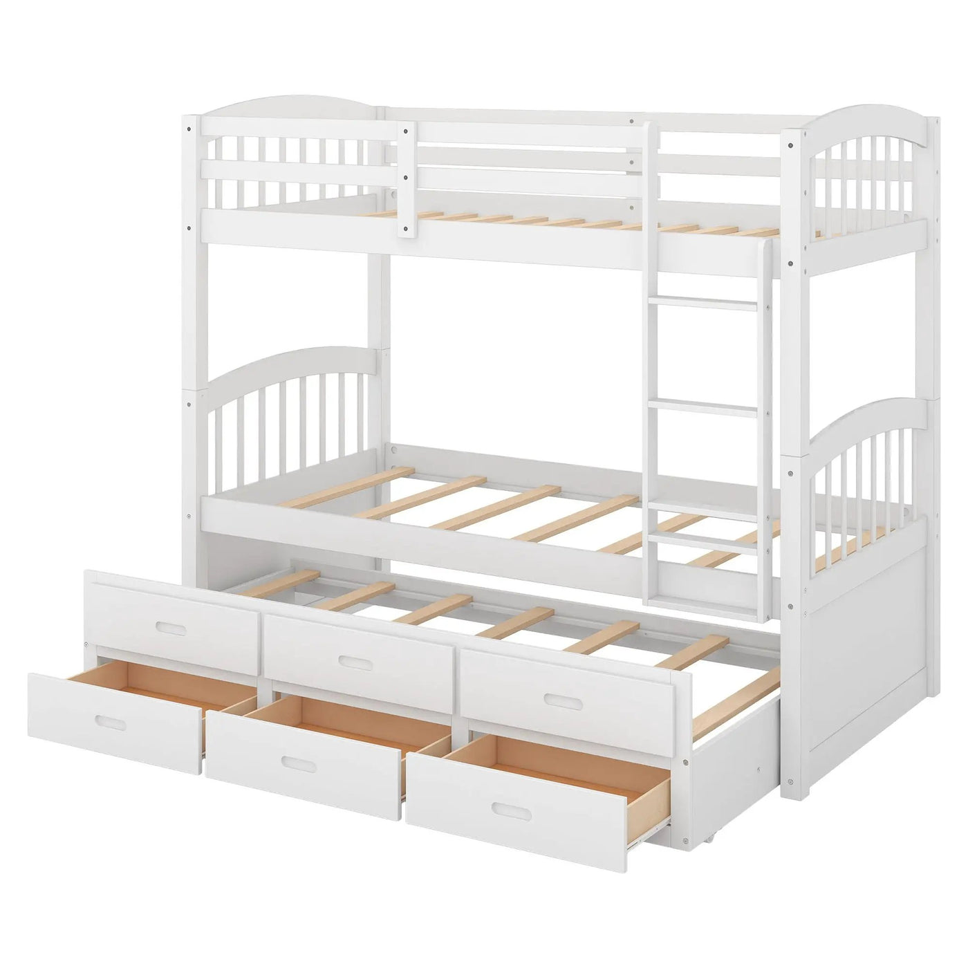 Bunk Bed With Trundle And Drawers, Arched Headboard And Footboard by HouseOfZazla