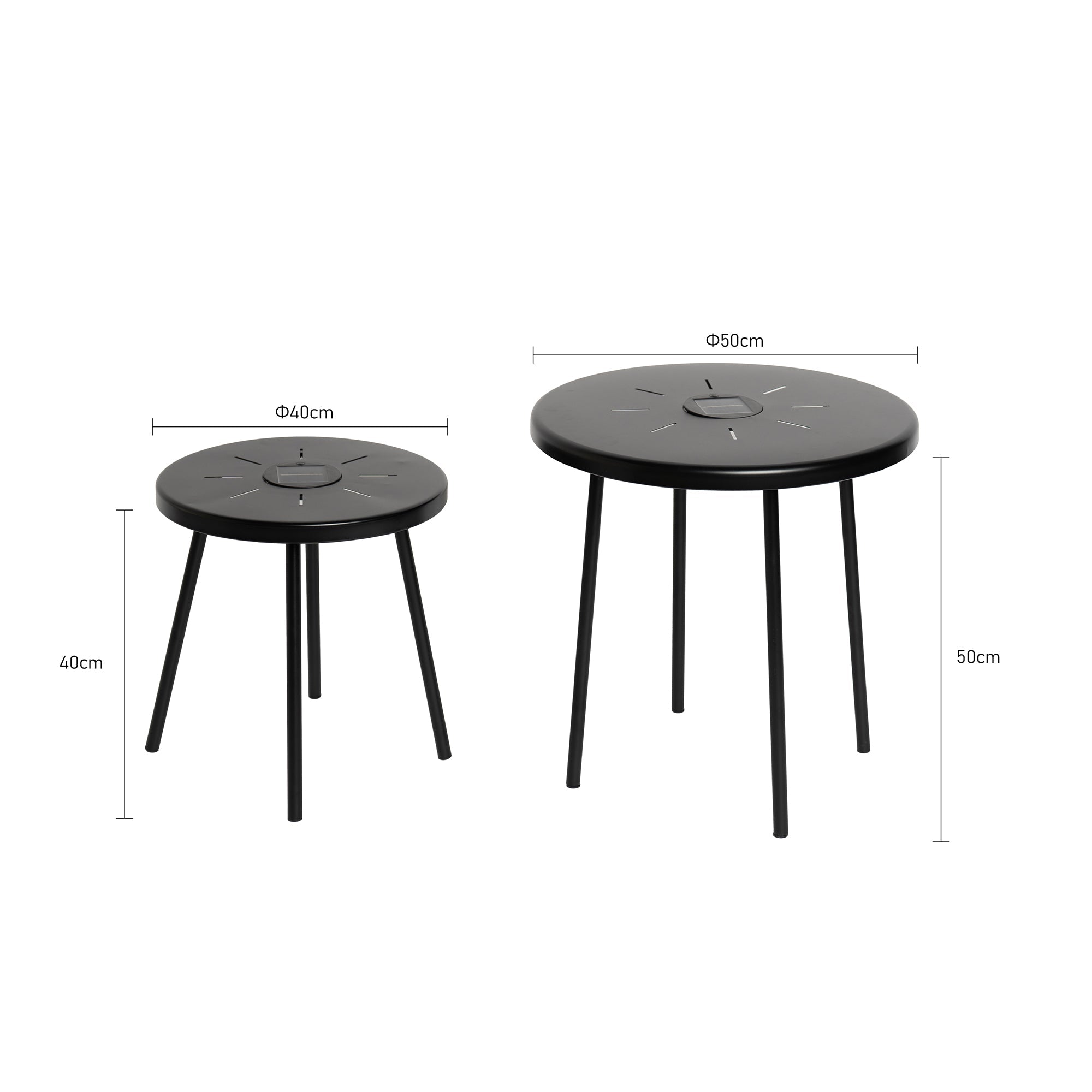 2-Pack Solar Powered Side Table with LED Light, Outdoor/Indoor Nesting Round End Table Set by HouseOfZazla