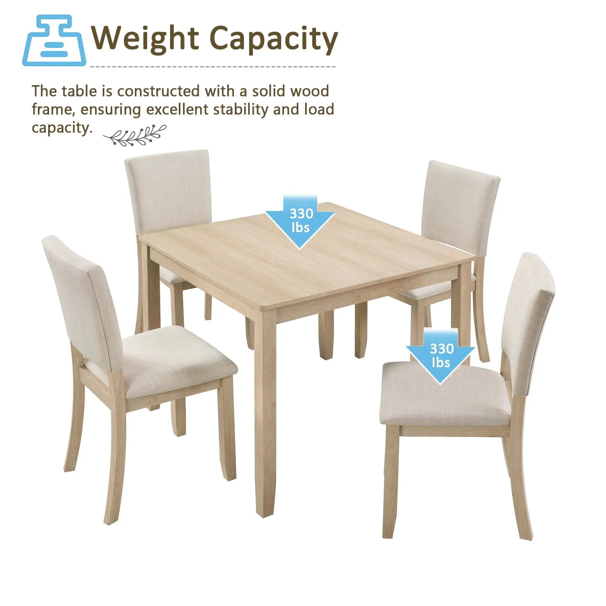 Modern 5-Piece Wooden Dining Table Set for 4 People in Light Oak by HouseOfZazla