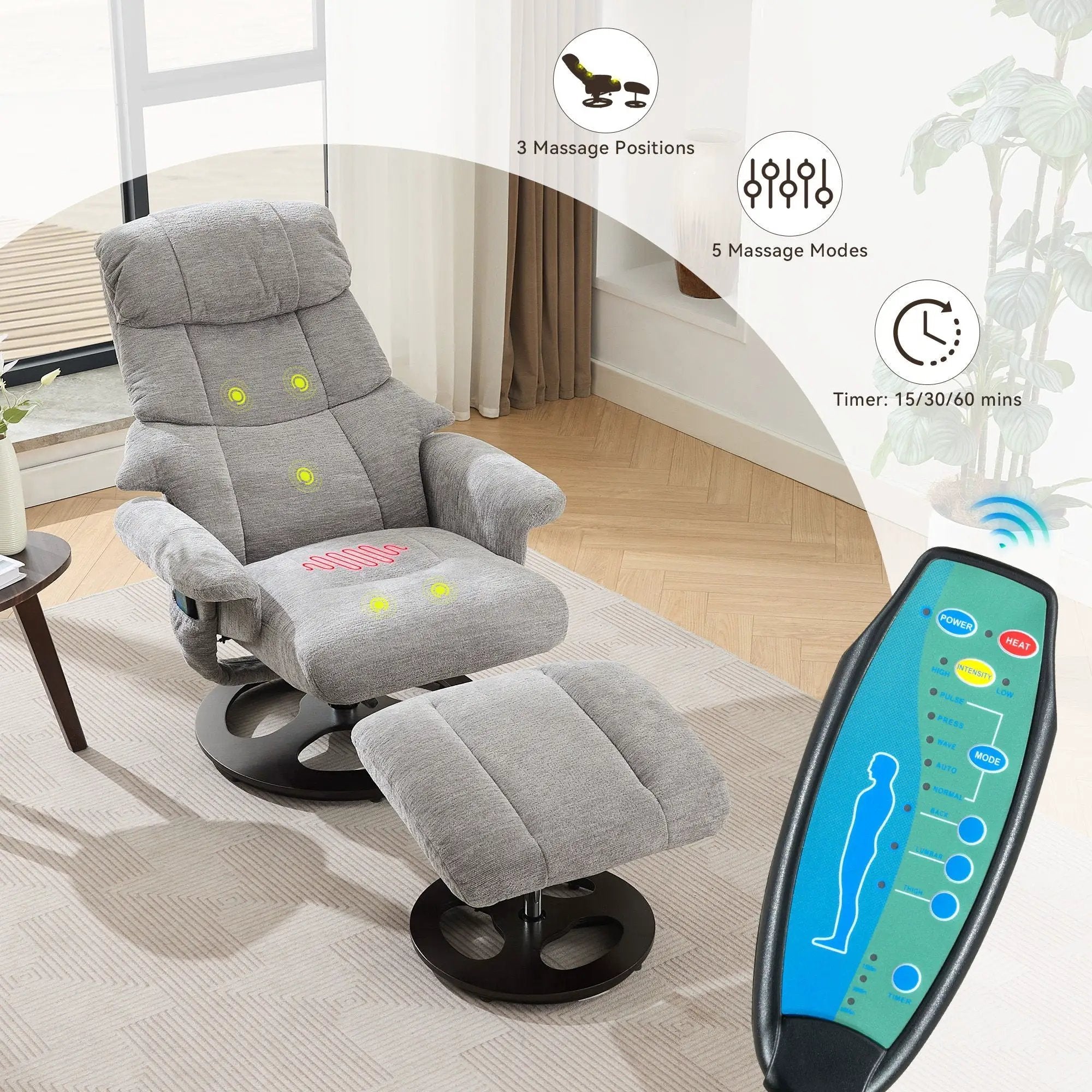 Ergonomic Recliner Chair With Ottoman, Modern 360° Swivel With Footstool by HouseOfZazla