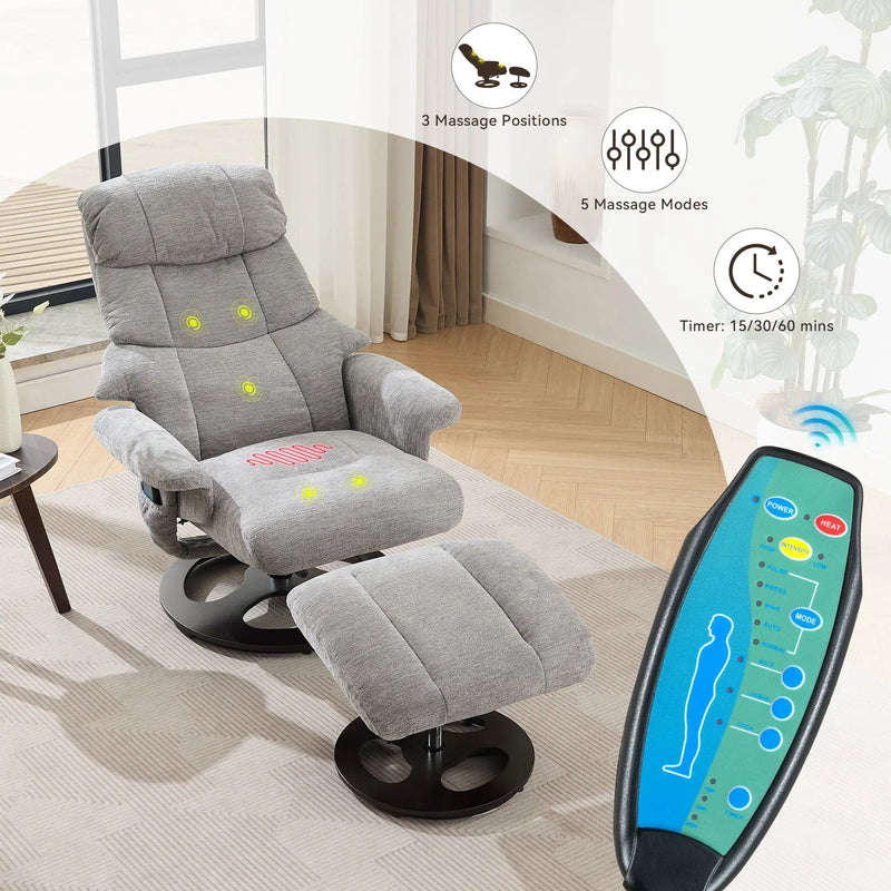 Ergonomic Recliner Chair With Ottoman, Modern 360° Swivel With Footstool by HouseOfZazla