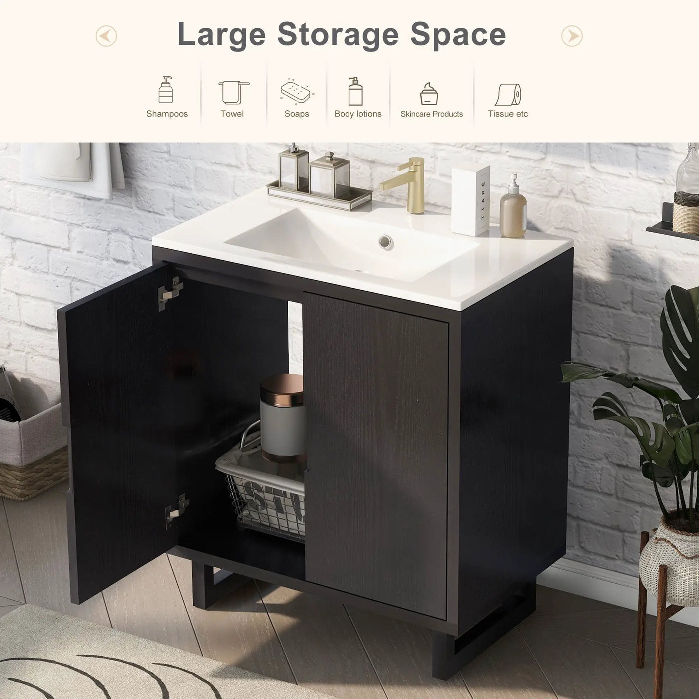 Bathroom Vanity Set With Sink, Combo Cabinet, Bathroom Storage Cabinet, Solid Wood Frame by Unique Piece Furniture