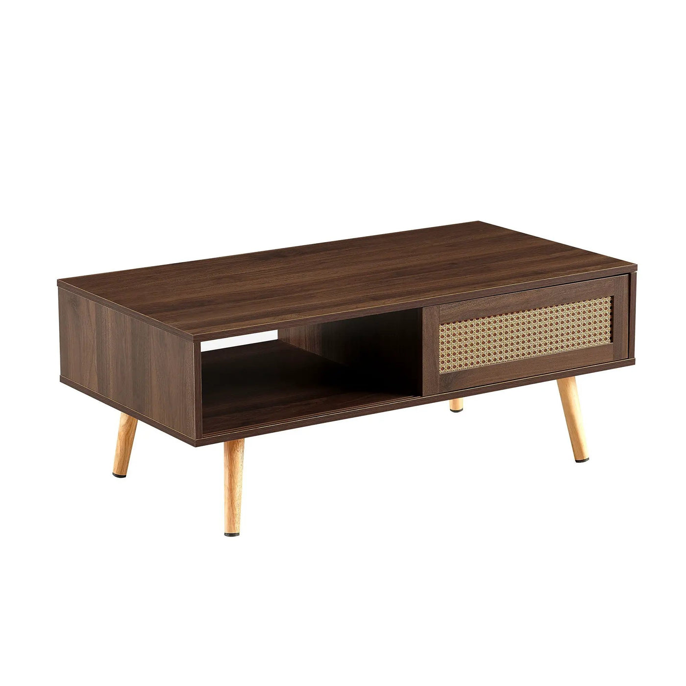 41.34" Rattan Coffee Table, Sliding Door For Storage, Solid Wood Legs, Modern Table For Living Room by Unique Piece Furniture