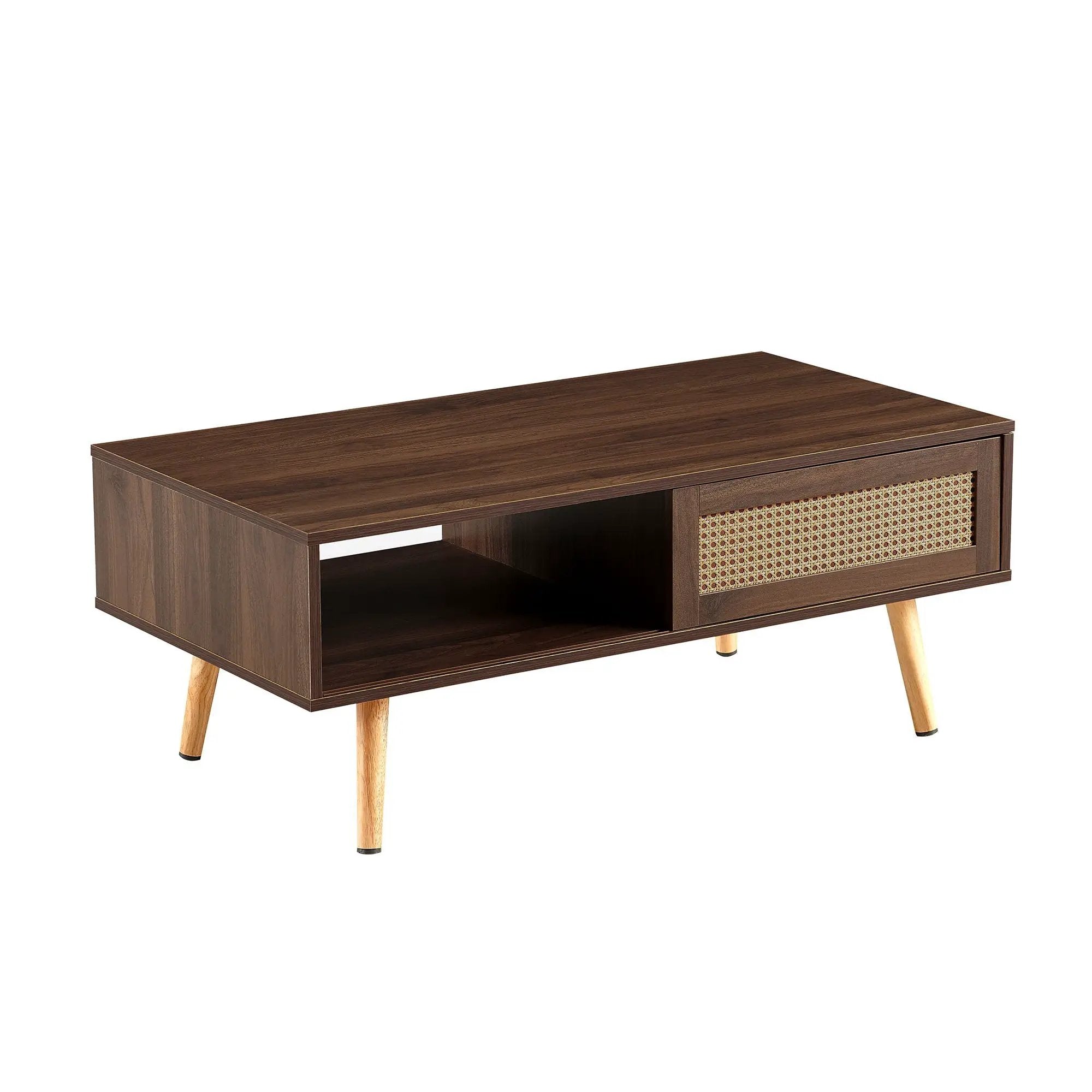 41.34" Rattan Coffee Table, Sliding Door For Storage, Solid Wood Legs, Modern Table For Living Room by Unique Piece Furniture