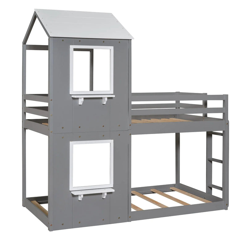 Bunk Bed Wood Bed & Roof, Window, Guardrail, Ladder by Unique Piece Furniture